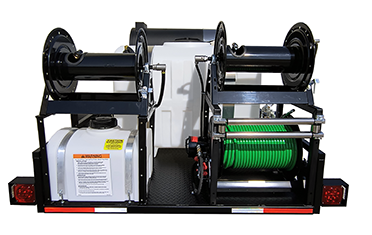 Hot Jetter Trailer, rear view with hose reels